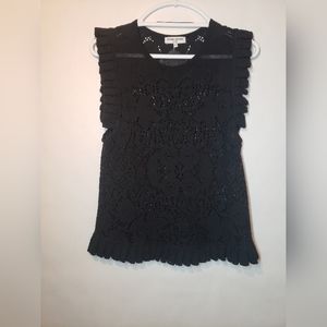 Opening Ceremony Dark Blue crocheted ruffled hem tank blouse Sz M